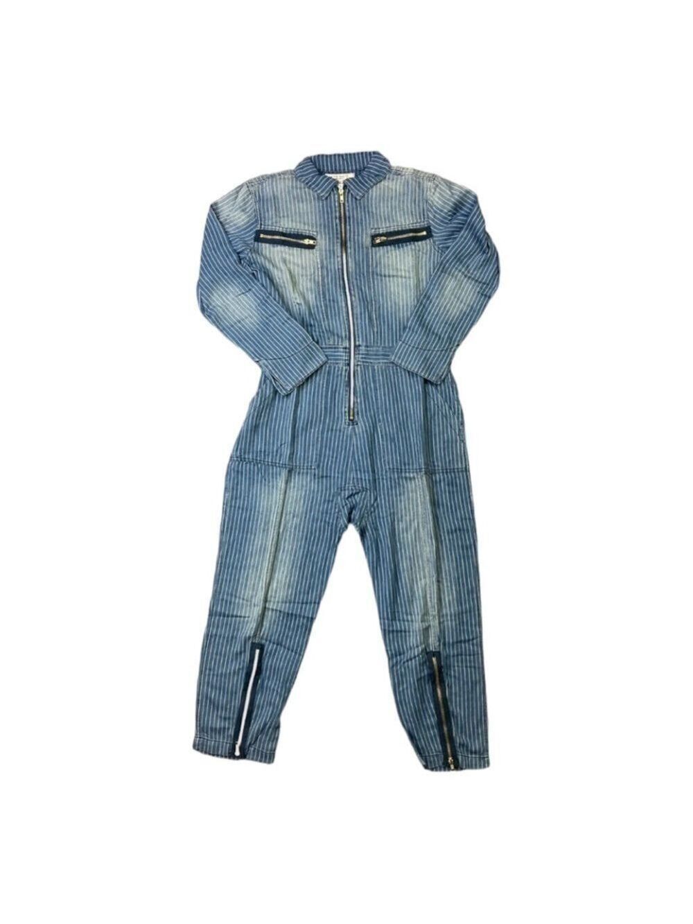 Free People x Sandrine Rose Women  Indigo Striped  Denim Jumpsuit Long - Picture 5 of 13